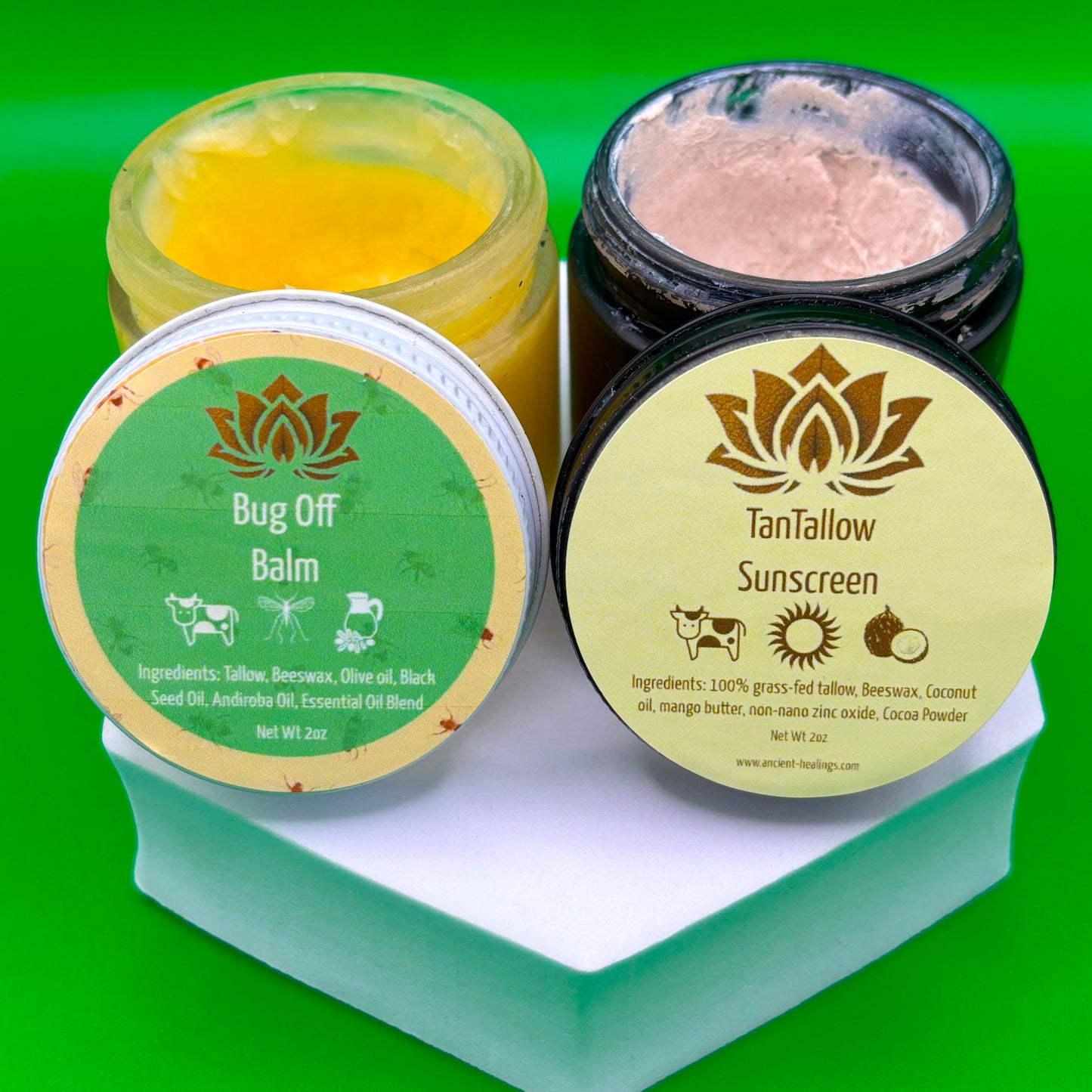 tallow bug repellent balm and tallow mineral sunscreen