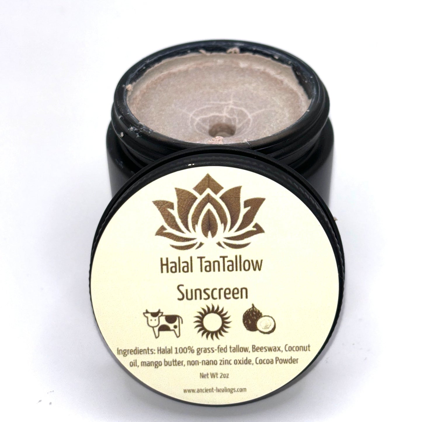 Halal-certified Tantallow sunscreen with SPF 25 – non-nano zinc oxide & nourishing tallow for safe, natural sun protection.