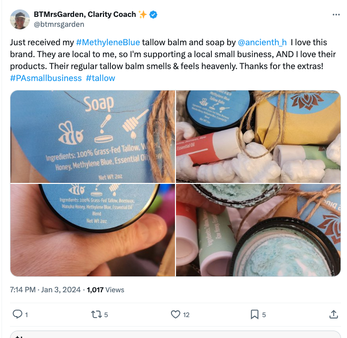 100% grassfed beef tallow soap and balm with methylene blue best for skin