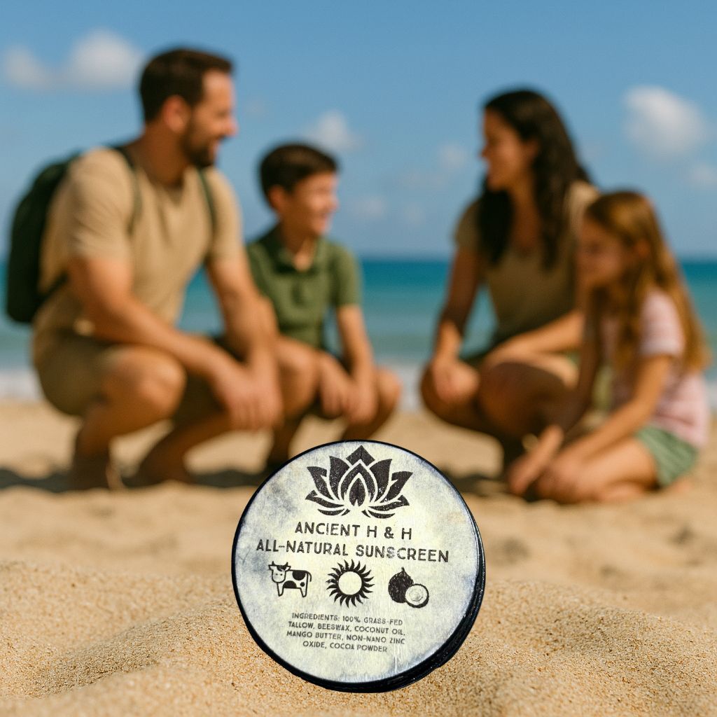 family at the beach with tallow mineral sunscreen