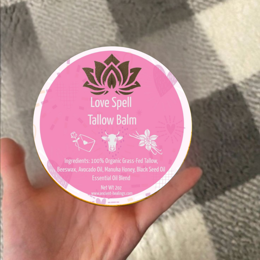 Love Spell whipped tallow balm – deeply hydrating, scented with essential oils, and free from toxic chemicals.