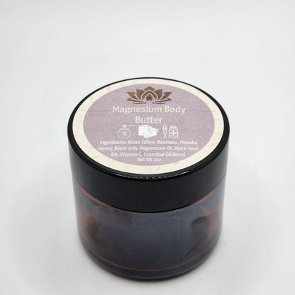 Magnesium body butter with bison tallow, beeswax & essential oils for relaxation & deep moisture.