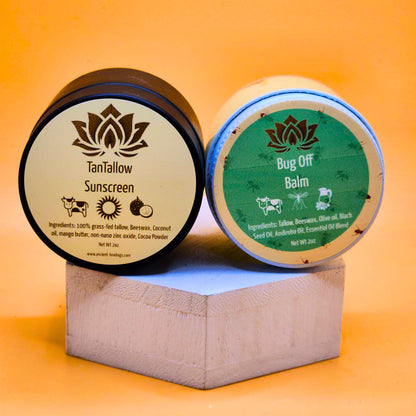 reef safe tallow sunscreen and bug balm outdoor set

natural summer bundle tallow sunscreen

bug off balm and reef safe sunscreen kit
